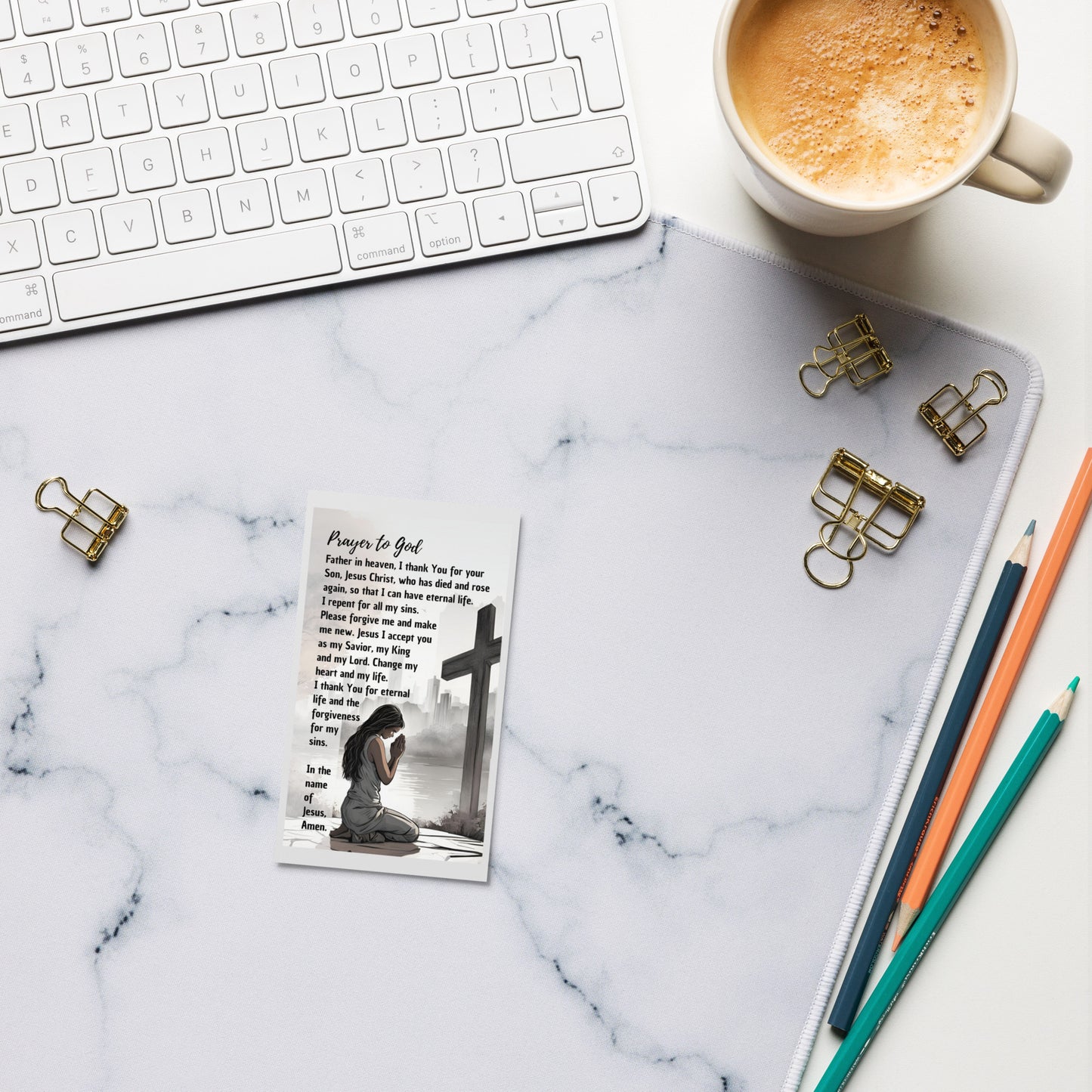 Set of English prayer cards; to share | Double-sided | Woman Praying / Sinner's Prayer | John 3:16