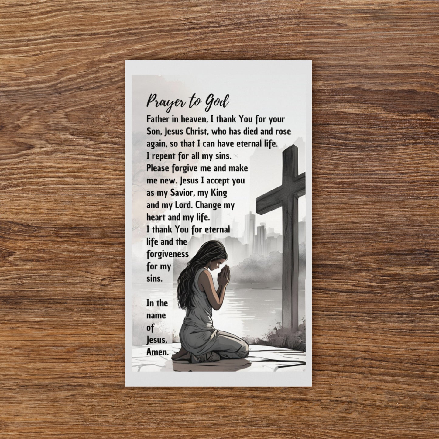 Set of English prayer cards; to share | Double-sided | Woman Praying / Sinner's Prayer | John 3:16