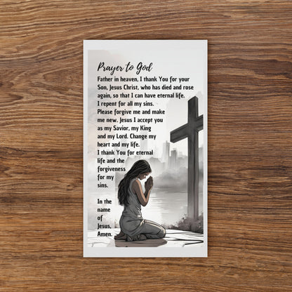 Set of English prayer cards; to share | Double-sided | Woman Praying / Sinner's Prayer | John 3:16