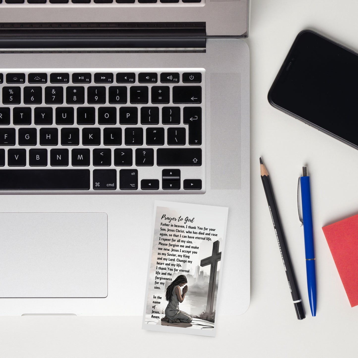 Set of English prayer cards; to share | Double-sided | Woman Praying / Sinner's Prayer | John 3:16