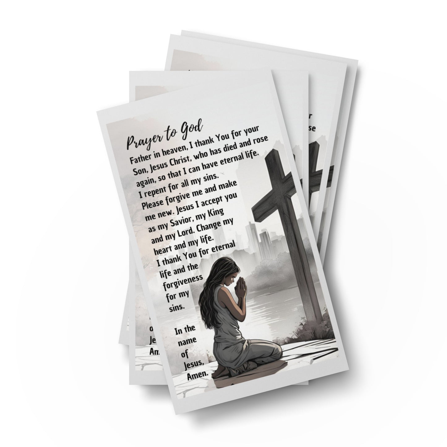 Set of English prayer cards; to share | Double-sided | Woman Praying / Sinner's Prayer | John 3:16
