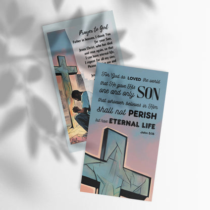 Set of English prayer cards; to share | Double-sided | Praying Man / Sinner's Prayer | John 3:16
