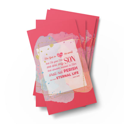 Set of English encouragement cards; to share | One-sided | John 3:16 - Red