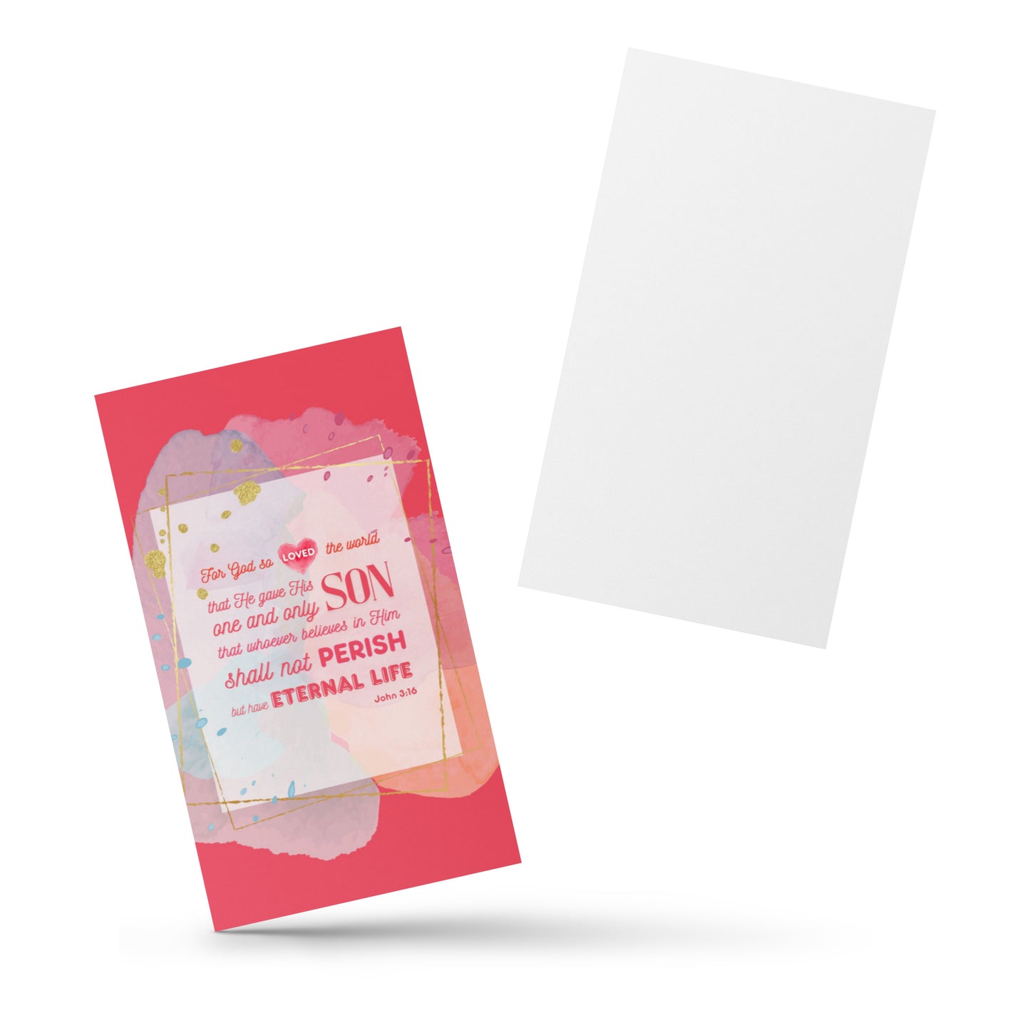 Set of English encouragement cards; to share | One-sided | John 3:16 - Red