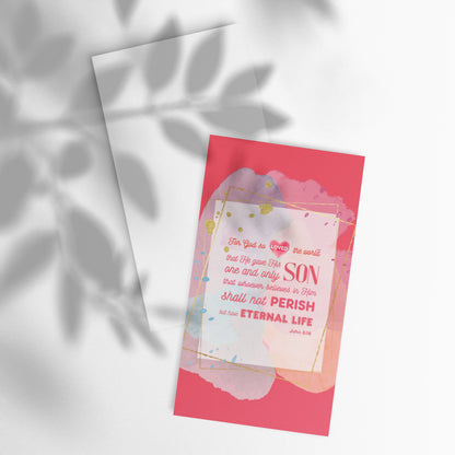 Set of English encouragement cards; to share | One-sided | John 3:16 - Red