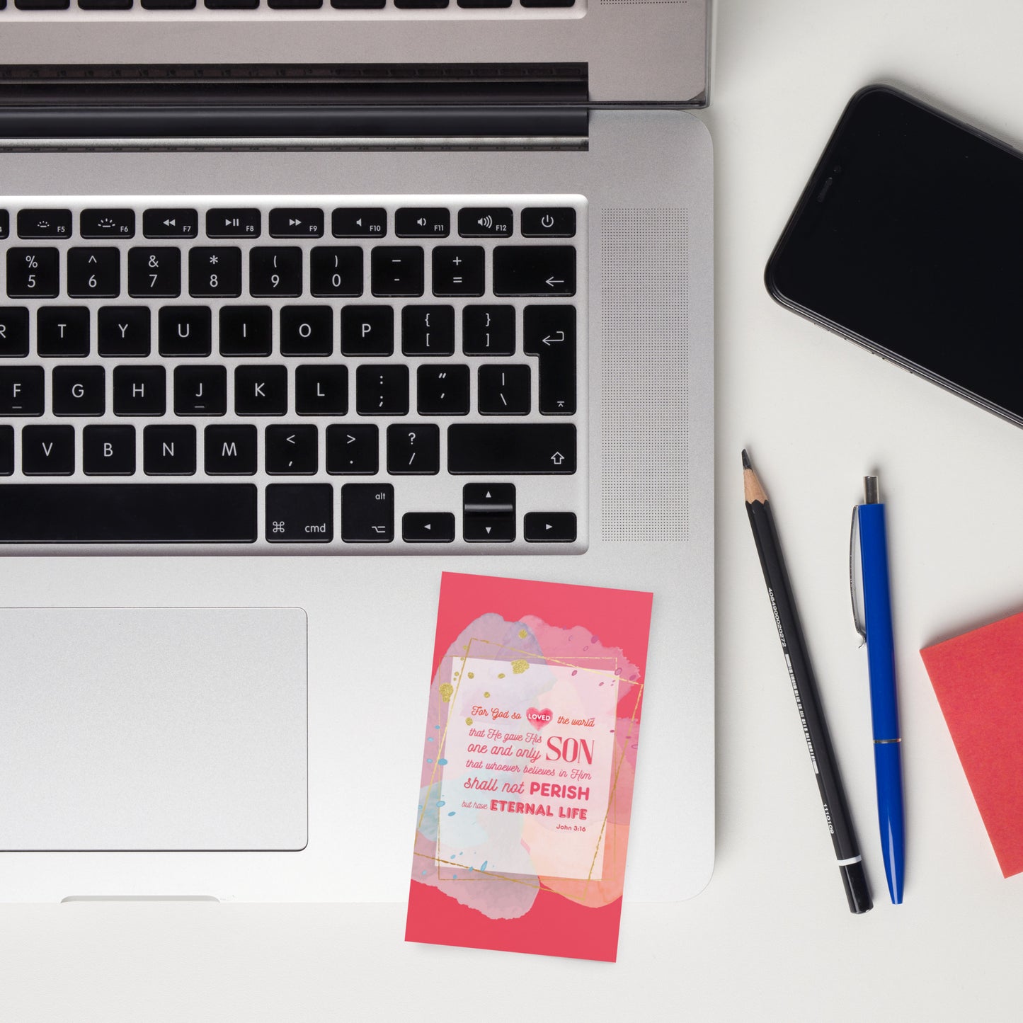 Set of English encouragement cards; to share | One-sided | John 3:16 - Red