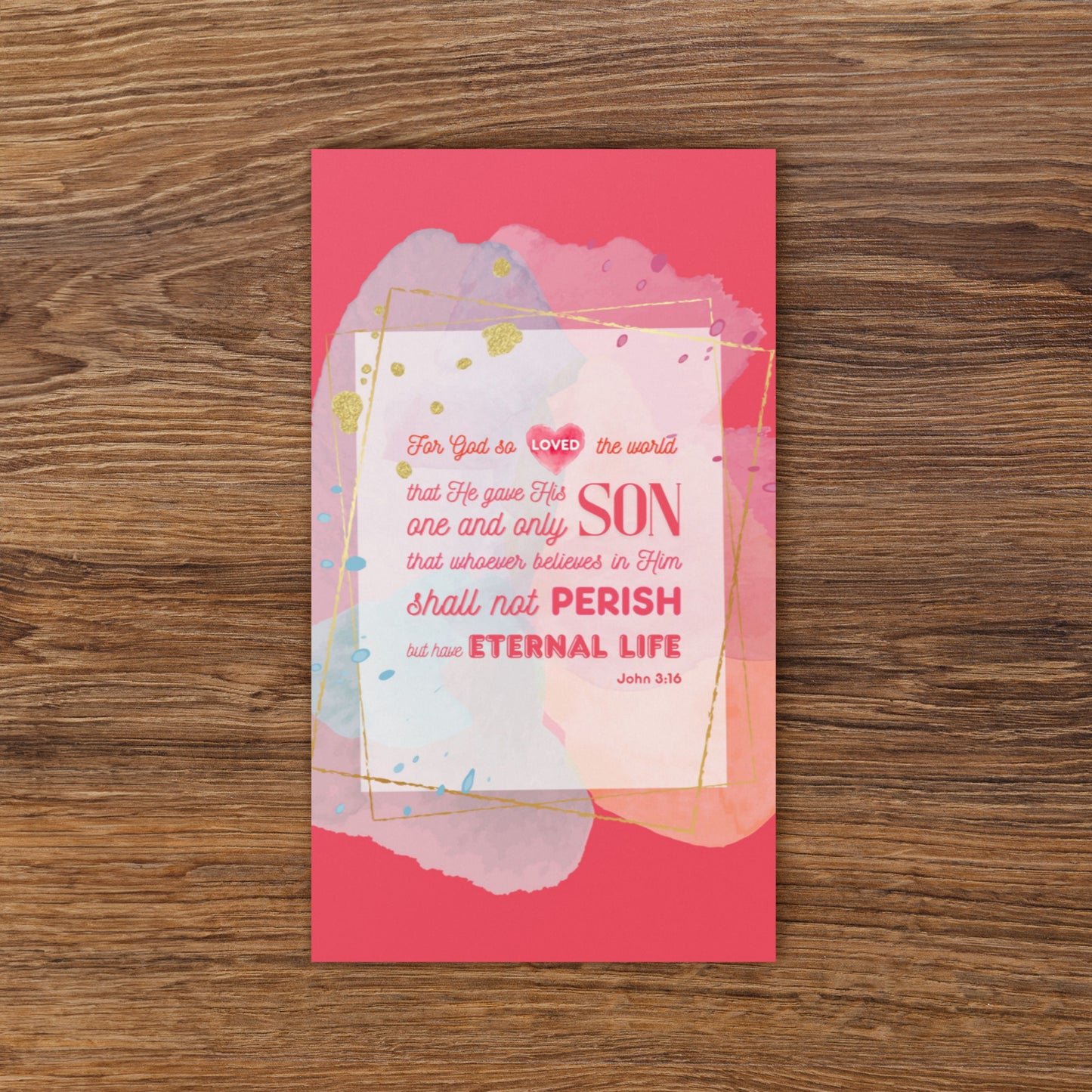 Set of English encouragement cards; to share | One-sided | John 3:16 - Red