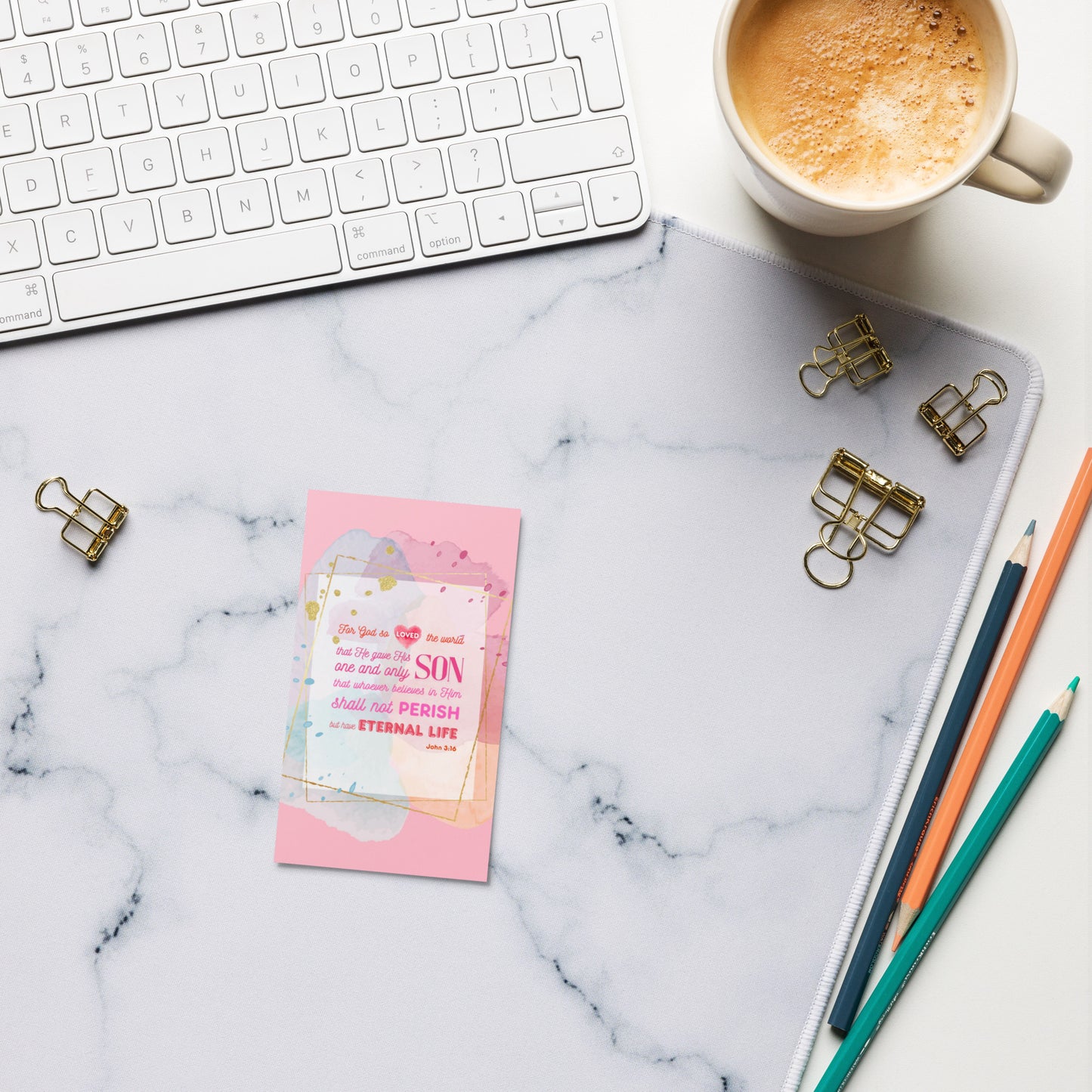 Set of English encouragement cards; to share | One-sided | John 3:16 - Pink