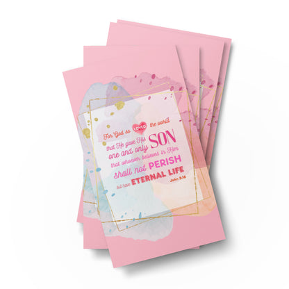 Set of English encouragement cards; to share | One-sided | John 3:16 - Pink