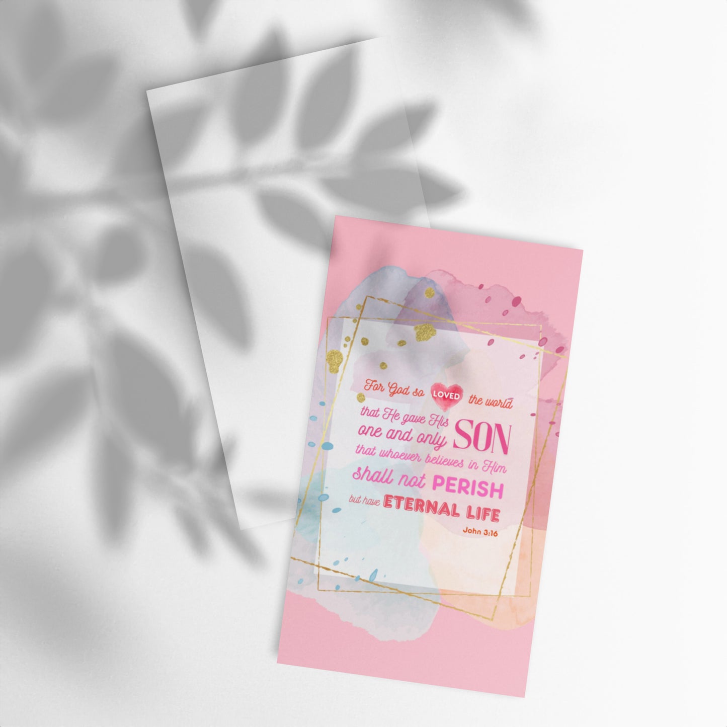 Set of English encouragement cards; to share | One-sided | John 3:16 - Pink
