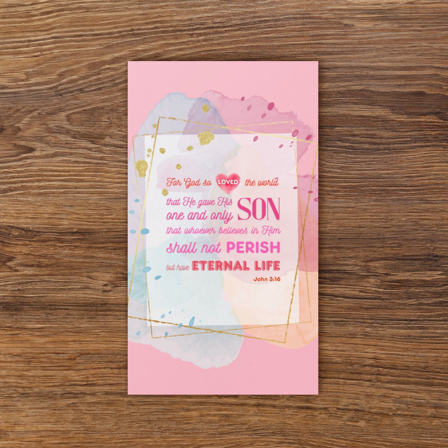 Set of English encouragement cards; to share | One-sided | John 3:16 - Pink