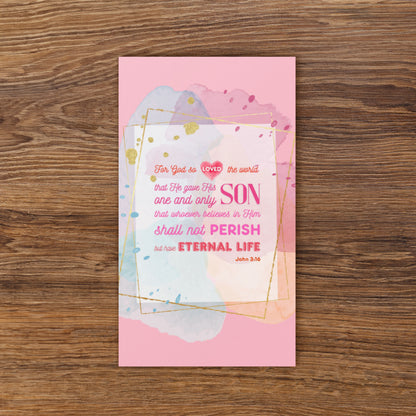 Set of English encouragement cards; to share | One-sided | John 3:16 - Pink