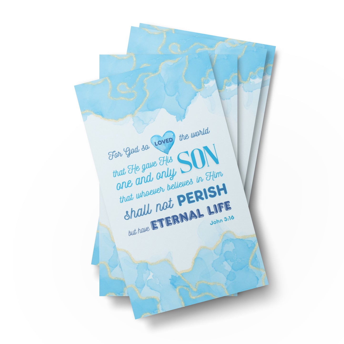 Set of English encouragement cards; to share | One-sided | John 3:16 - Light Blue