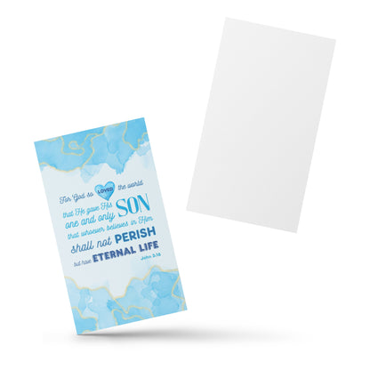 Set of English encouragement cards; to share | One-sided | John 3:16 - Light Blue