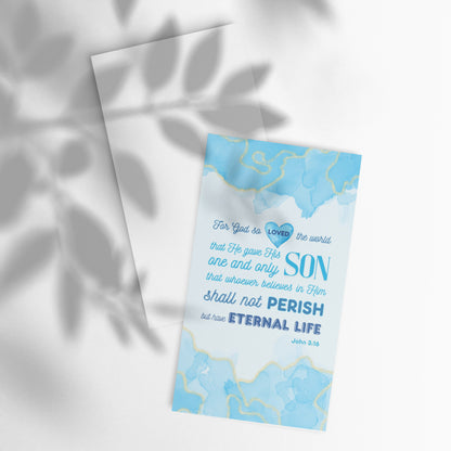 Set of English encouragement cards; to share | One-sided | John 3:16 - Light Blue
