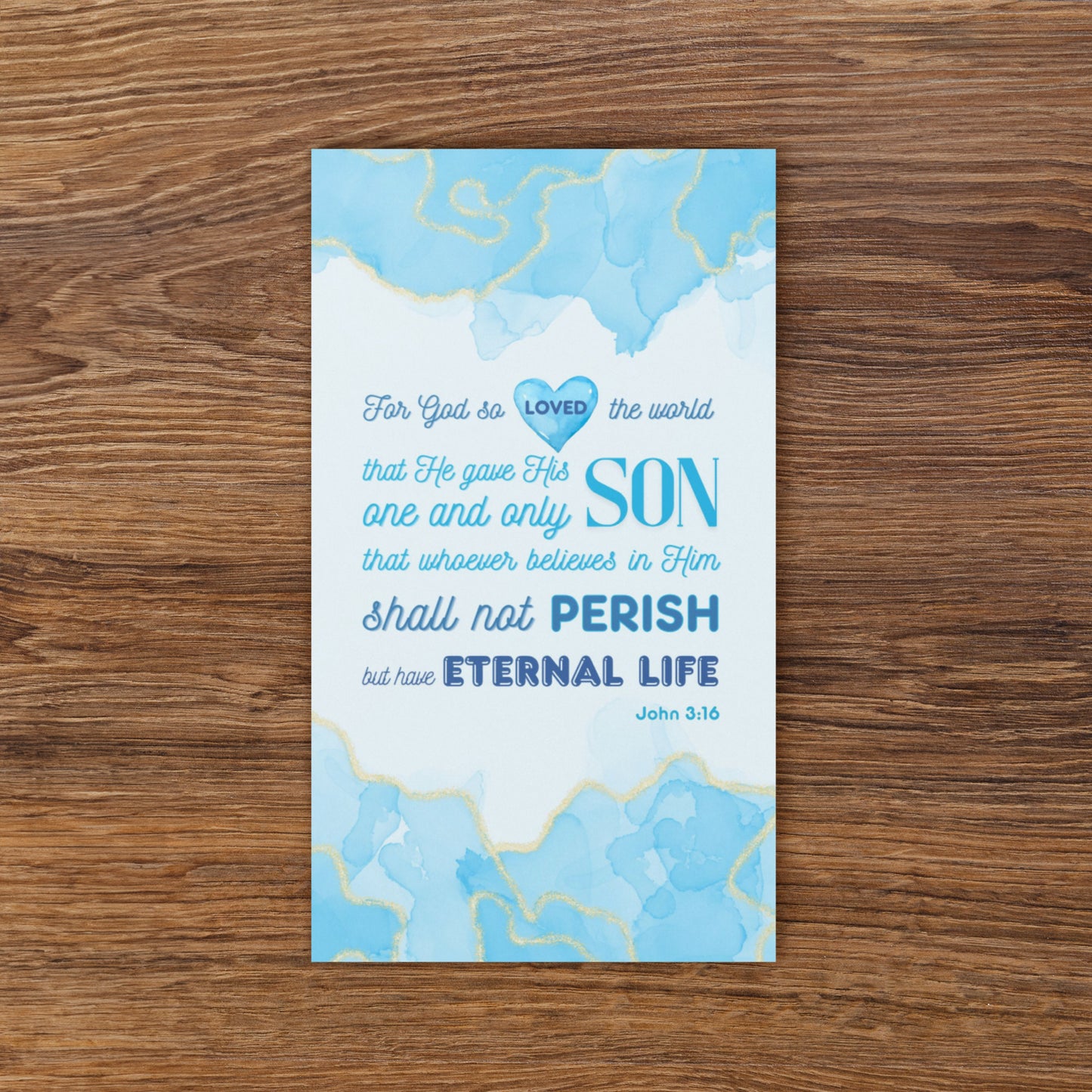 Set of English encouragement cards; to share | One-sided | John 3:16 - Light Blue