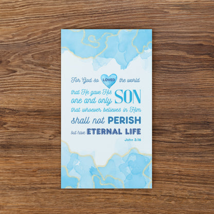 Set of English encouragement cards; to share | One-sided | John 3:16 - Light Blue