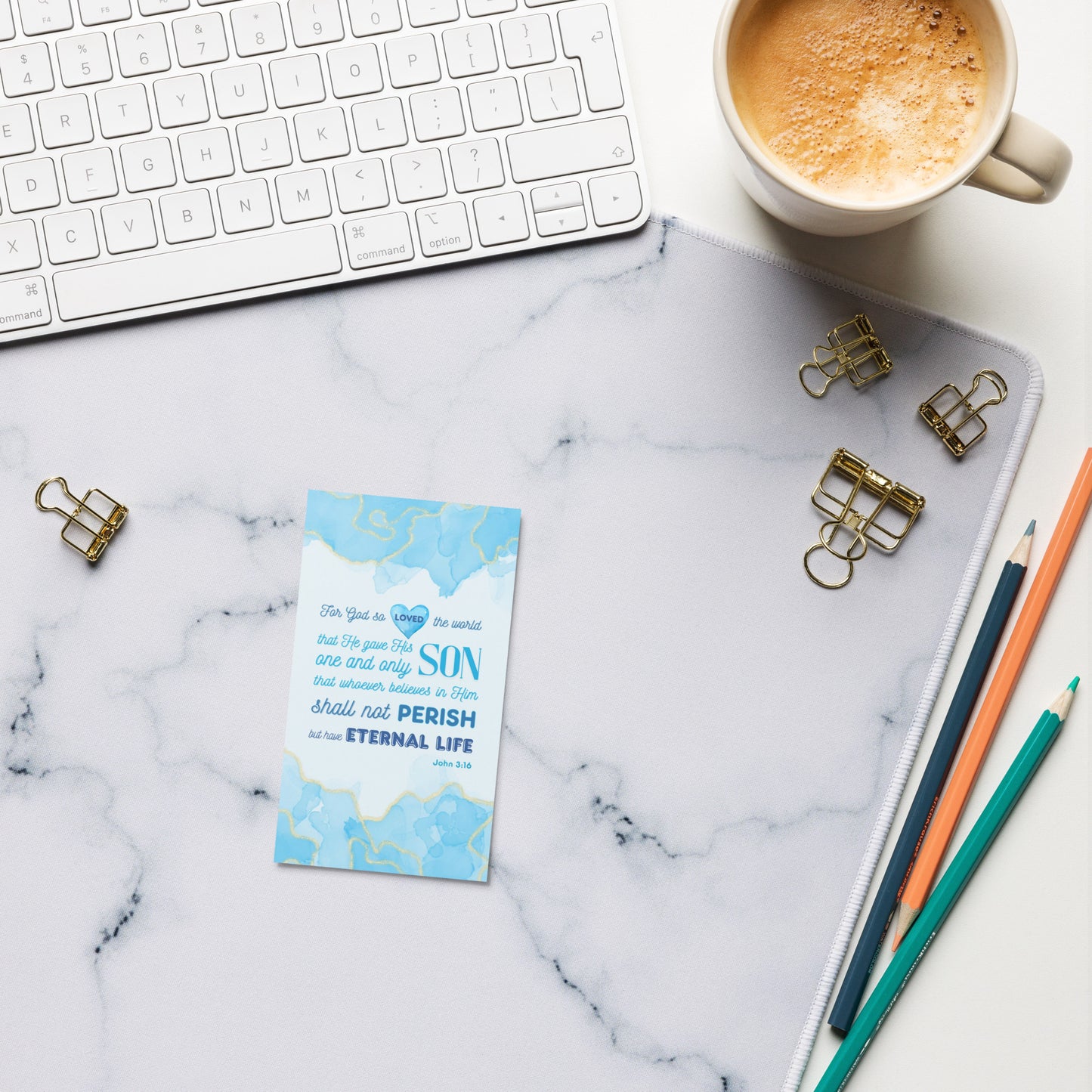 Set of English encouragement cards; to share | One-sided | John 3:16 - Light Blue