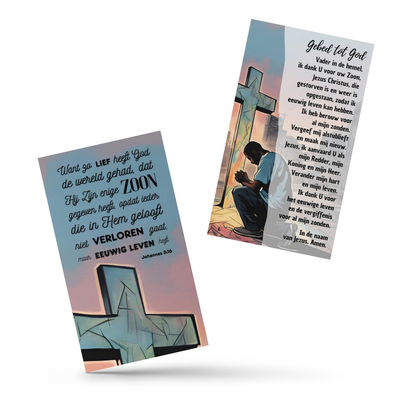 Set of Dutch prayer cards; to share | Double-sided | NL | Praying Man / Sinner's Prayer | John 3:16