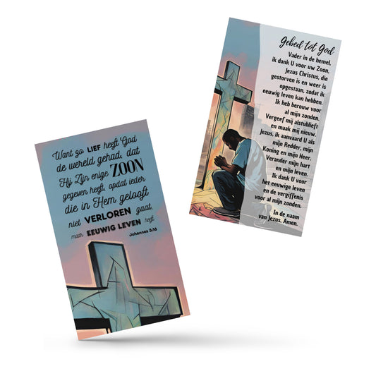 Set of Dutch prayer cards; to share | Double-sided | NL | Praying Man / Sinner's Prayer | John 3:16