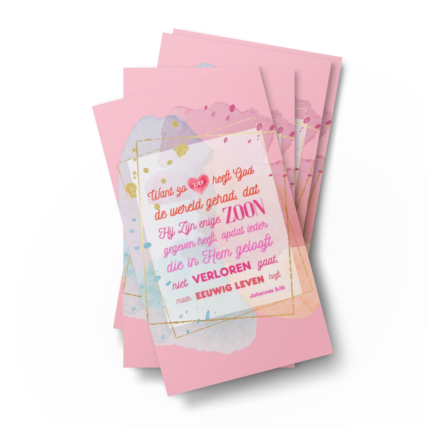 Set of Dutch encouragement cards; to share | One-sided | NL | John 3:16 - Pink