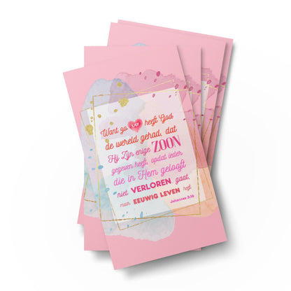 Set of Dutch encouragement cards; to share | One-sided | NL | John 3:16 - Pink