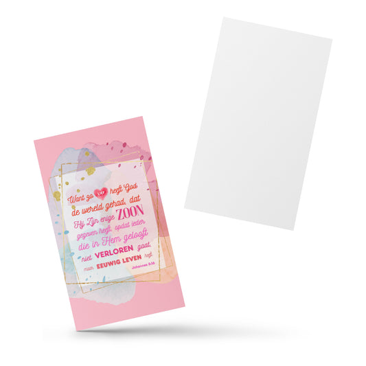 Set of Dutch encouragement cards; to share | One-sided | NL | John 3:16 - Pink