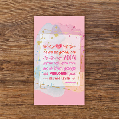 Set of Dutch encouragement cards; to share | One-sided | NL | John 3:16 - Pink