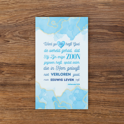 Set of Dutch encouragement cards; to share | One-sided | NL | John 3:16 - Light Blue