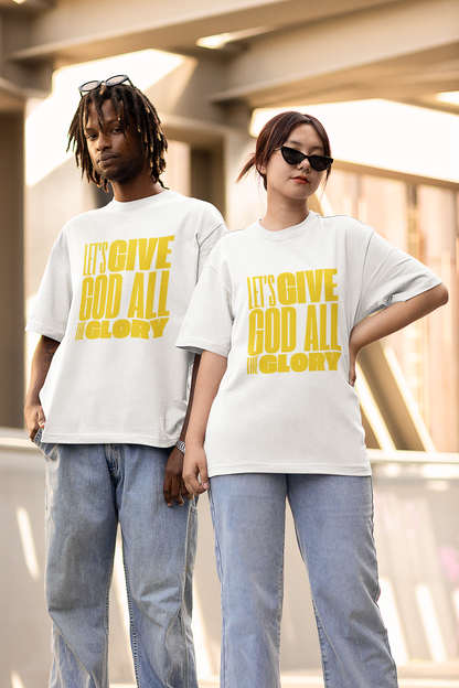Classic Unisex Crew Neck T-Shirt | Front | Let's Give God the Glory - Yellow Lettering