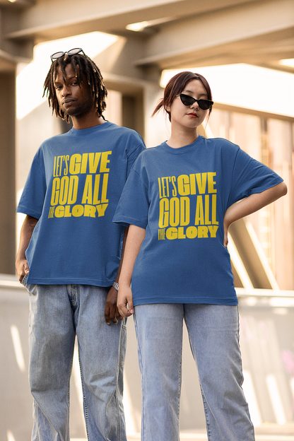 Classic Unisex Crew Neck T-Shirt | Front | Let's Give God the Glory - Yellow Lettering