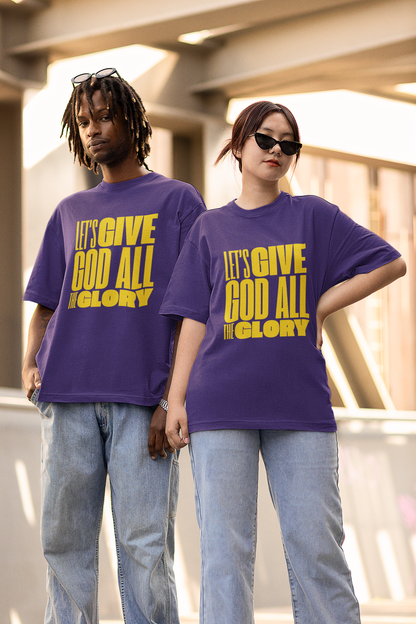 Classic Unisex Crew Neck T-Shirt | Front | Let's Give God the Glory - Yellow Lettering