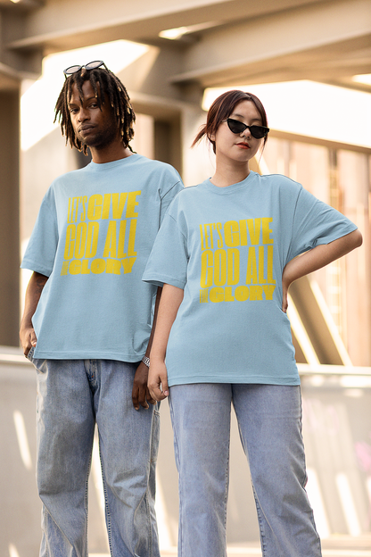 Classic Unisex Crew Neck T-Shirt | Front | Let's Give God the Glory - Yellow Lettering
