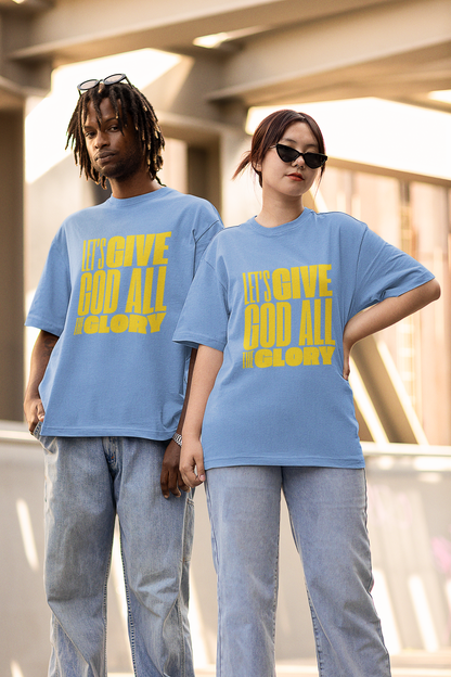 Classic Unisex Crew Neck T-Shirt | Front | Let's Give God the Glory - Yellow Lettering