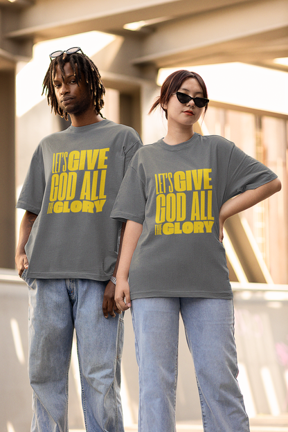 Classic Unisex Crew Neck T-Shirt | Front | Let's Give God the Glory - Yellow Lettering