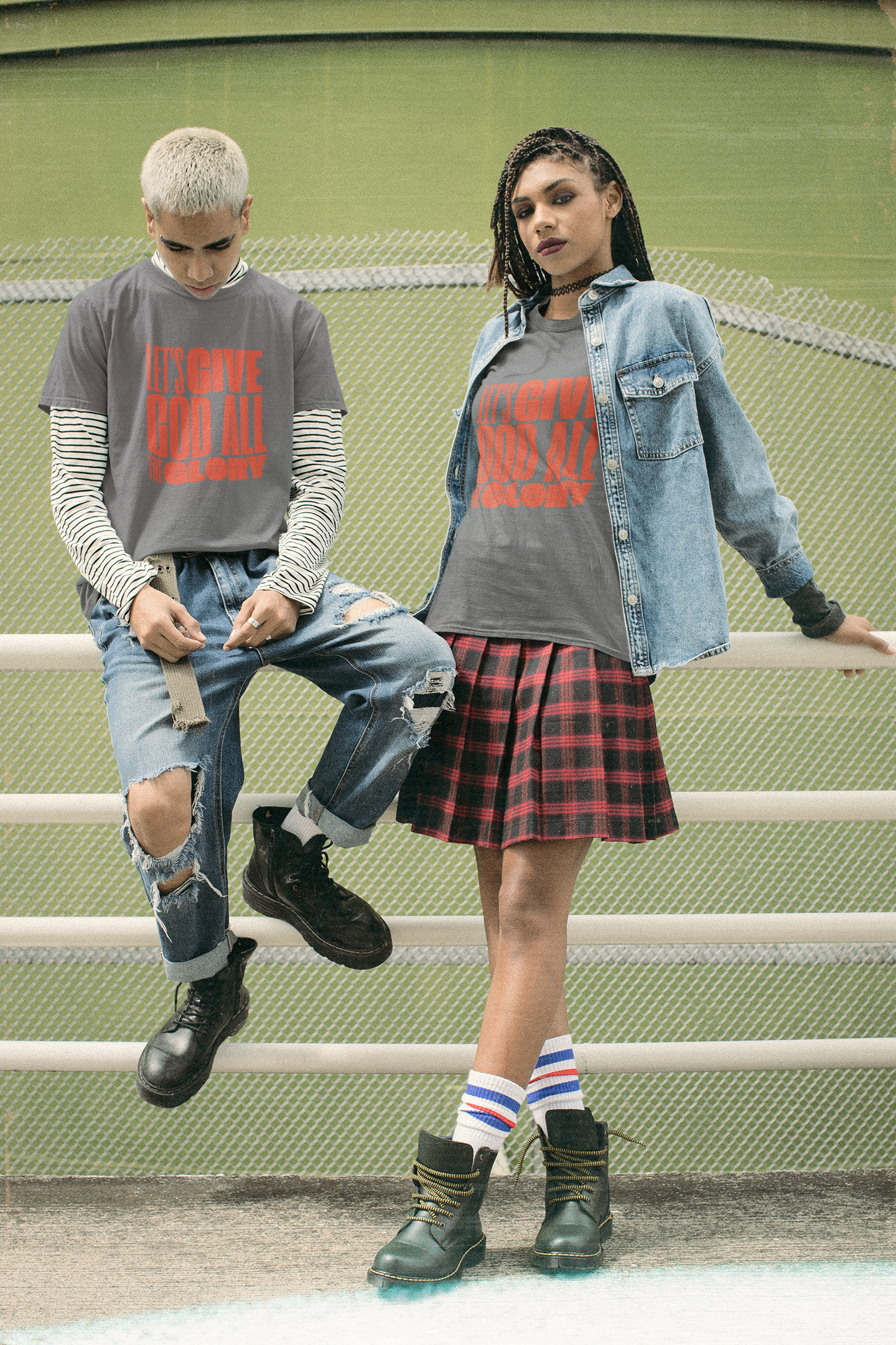 Classic unisex crew neck T-shirt | Front | Let's give the glory - Red lettering