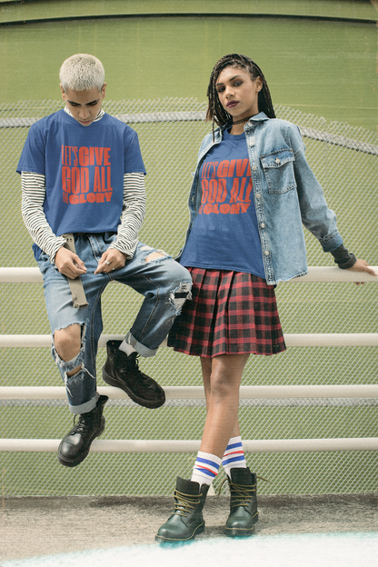 Classic unisex crew neck T-shirt | Front | Let's give the glory - Red lettering