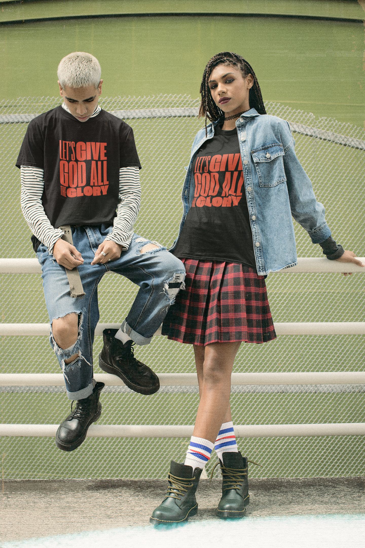 Classic unisex crew neck T-shirt | Front | Let's give the glory - Red lettering