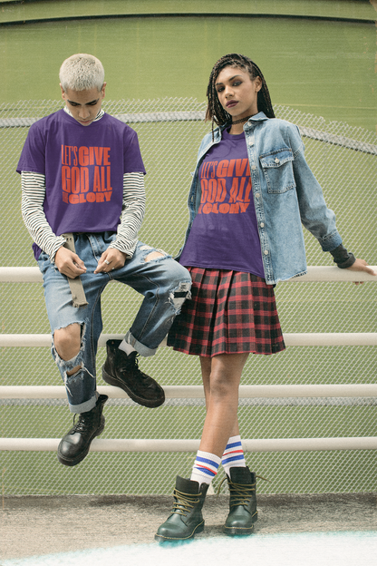 Classic unisex crew neck T-shirt | Front | Let's give the glory - Red lettering