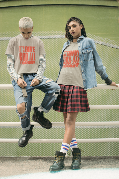 Classic unisex crew neck T-shirt | Front | Let's give the glory - Red lettering