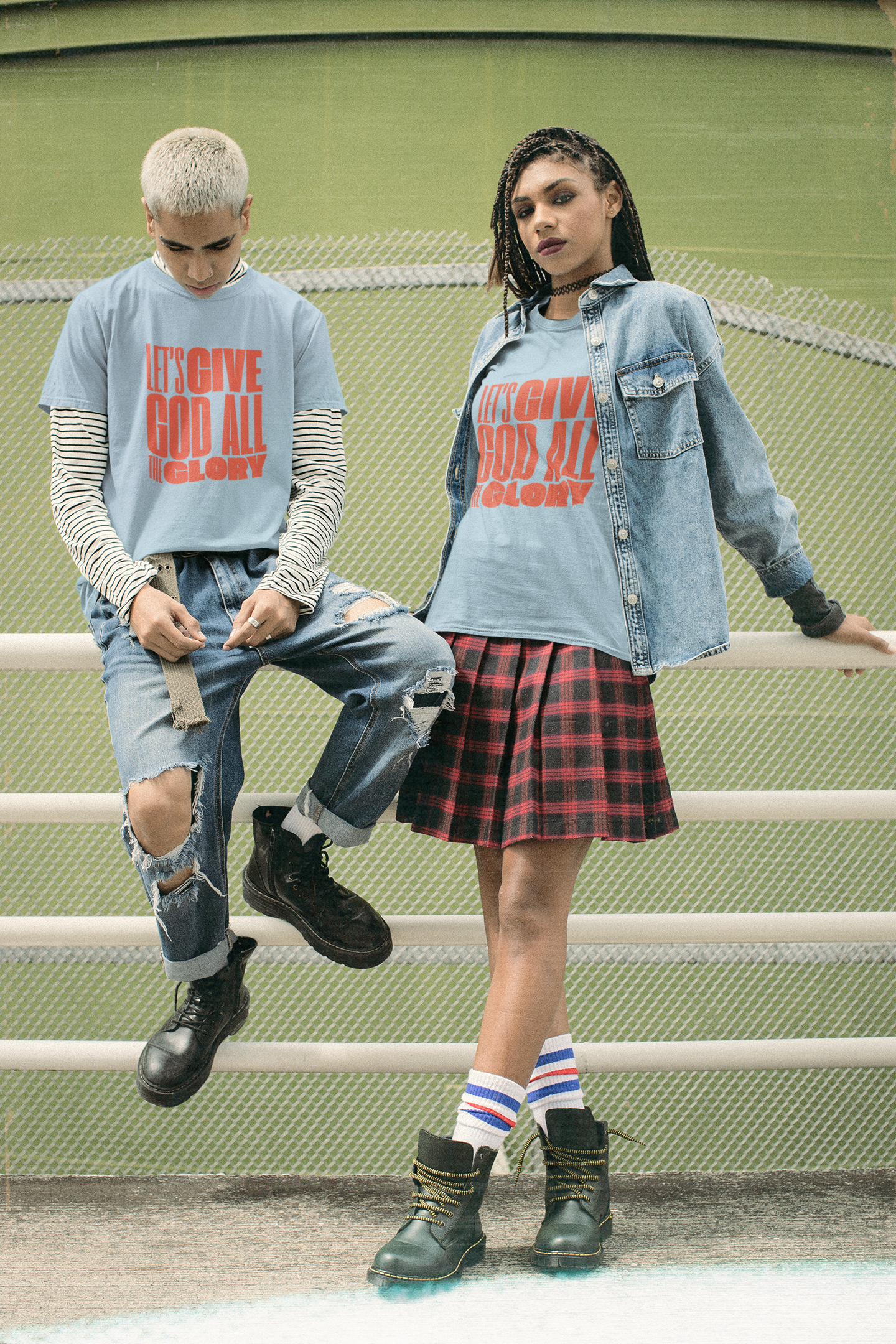 Classic unisex crew neck T-shirt | Front | Let's give the glory - Red lettering