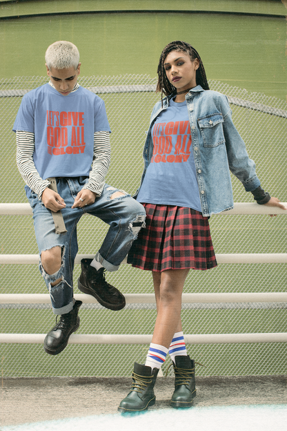Classic unisex crew neck T-shirt | Front | Let's give the glory - Red lettering