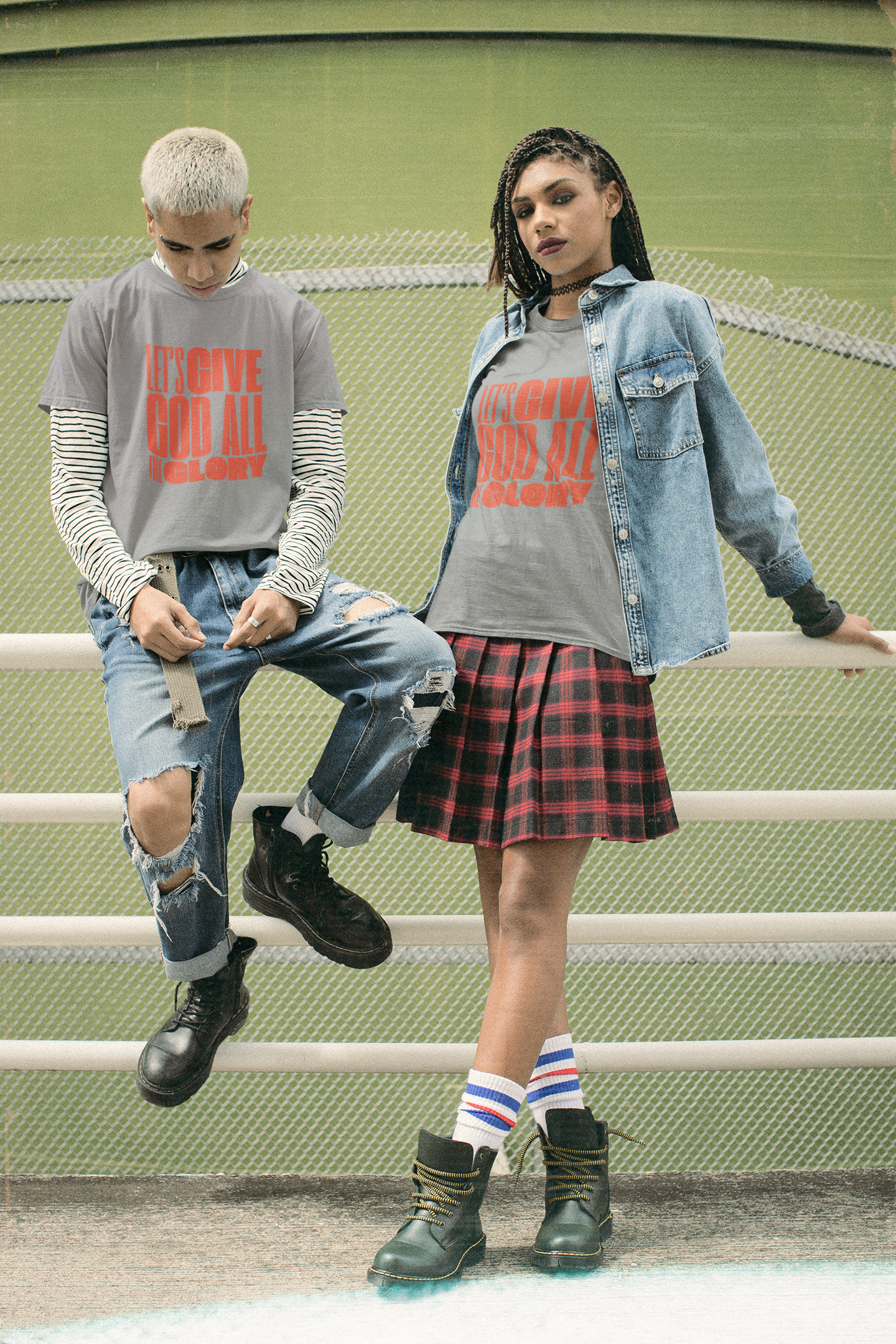 Classic unisex crew neck T-shirt | Front | Let's give the glory - Red lettering