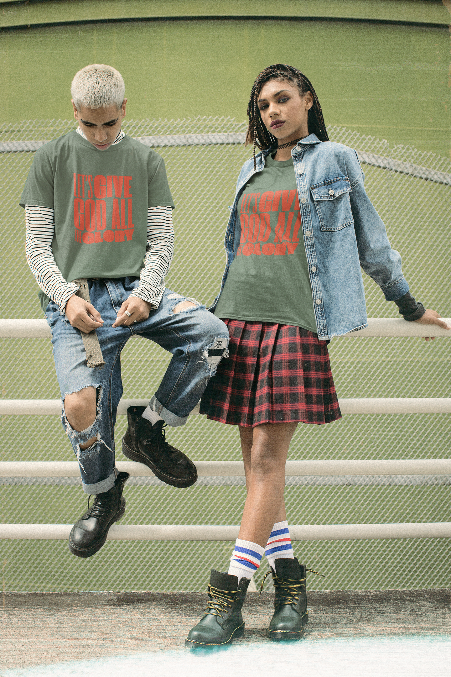 Classic unisex crew neck T-shirt | Front | Let's give the glory - Red lettering