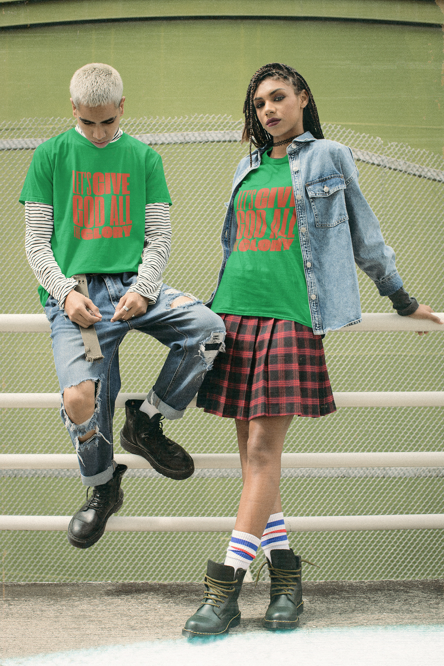 Classic unisex crew neck T-shirt | Front | Let's give the glory - Red lettering