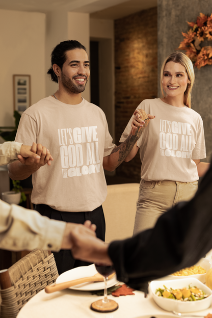 Classic Unisex Crew Neck T-Shirt | Front | Let's Give God the Glory - White Lettering