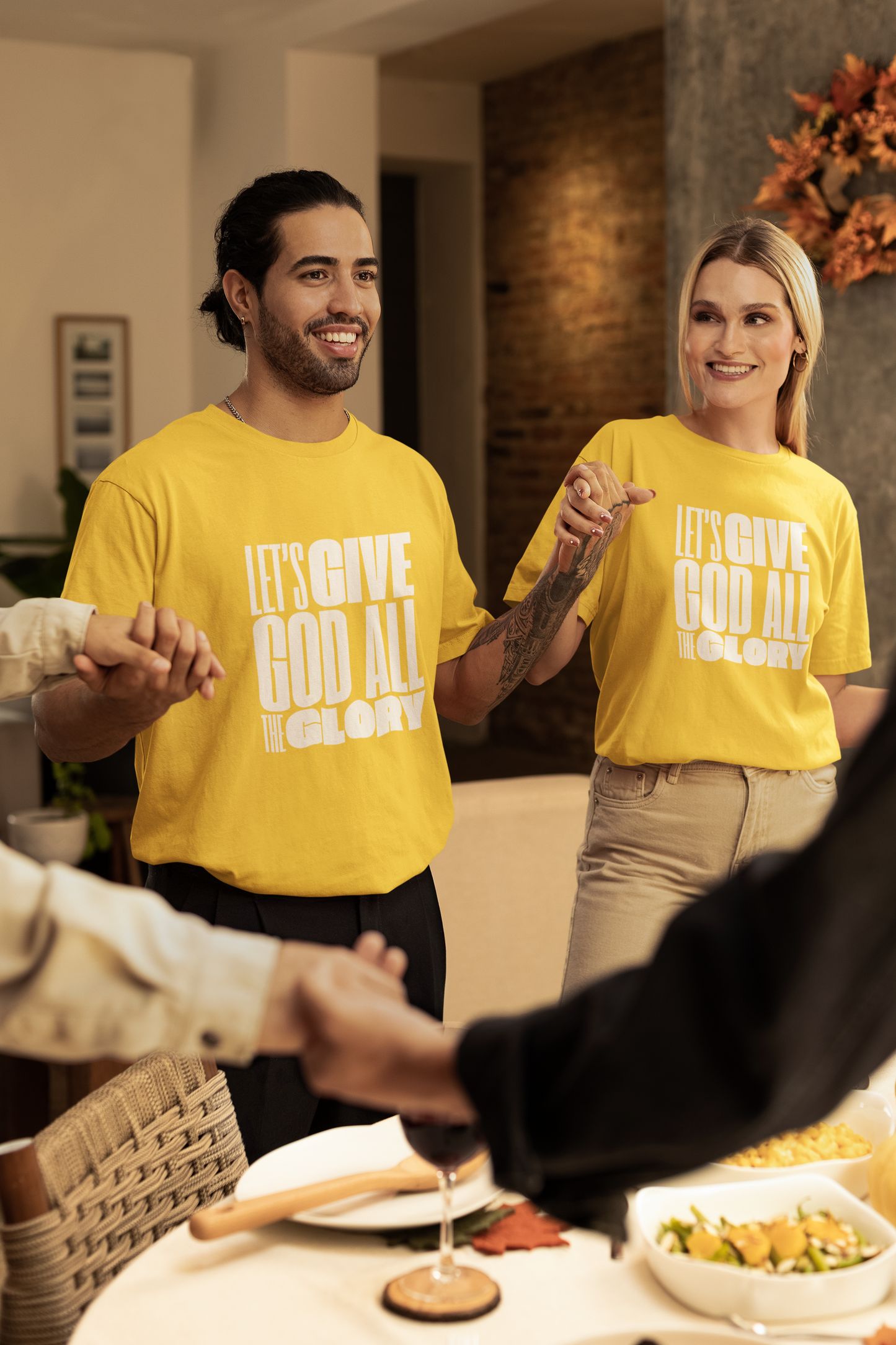 Classic Unisex Crew Neck T-Shirt | Front | Let's Give God the Glory - White Lettering