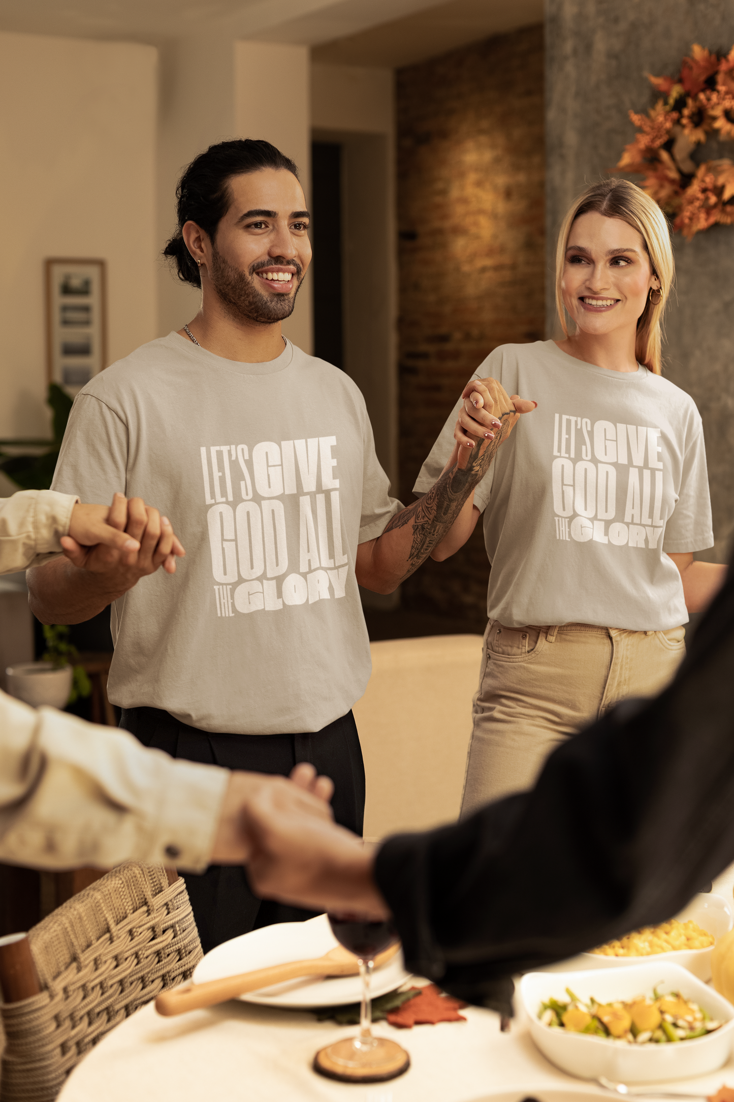 Classic Unisex Crew Neck T-Shirt | Front | Let's Give God the Glory - White Lettering