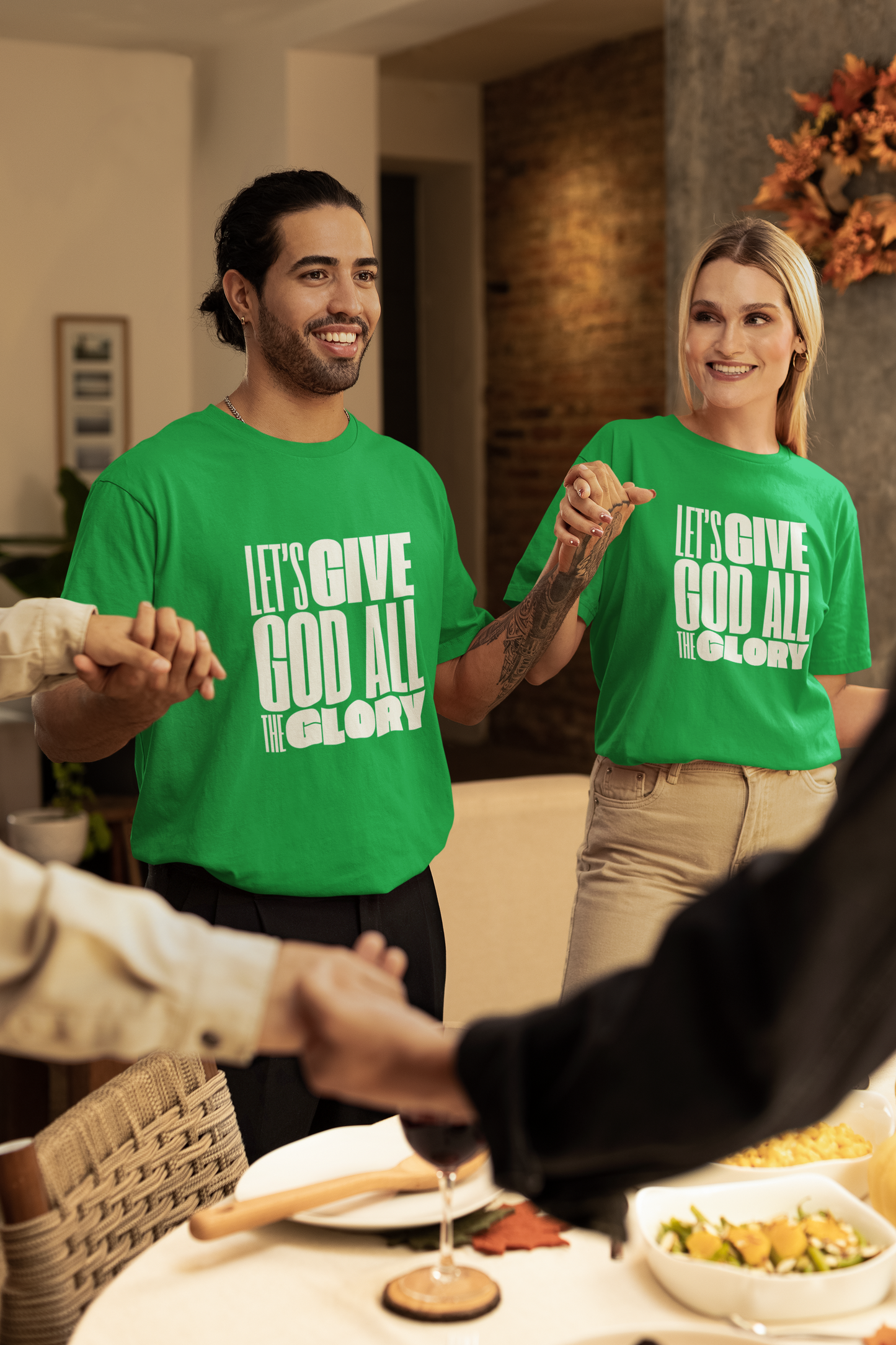 Classic Unisex Crew Neck T-Shirt | Front | Let's Give God the Glory - White Lettering