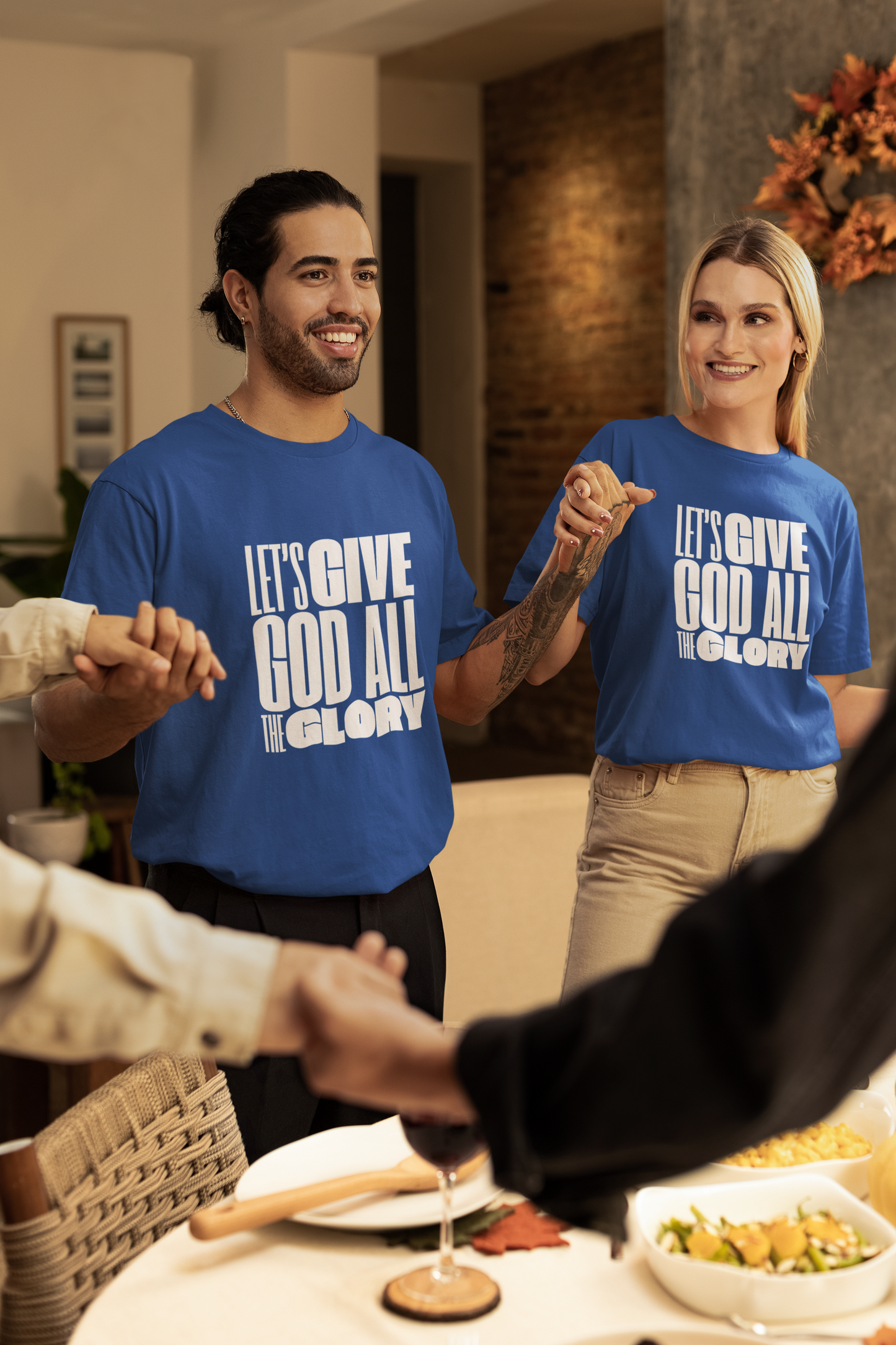 Classic Unisex Crew Neck T-Shirt | Front | Let's Give God the Glory - White Lettering